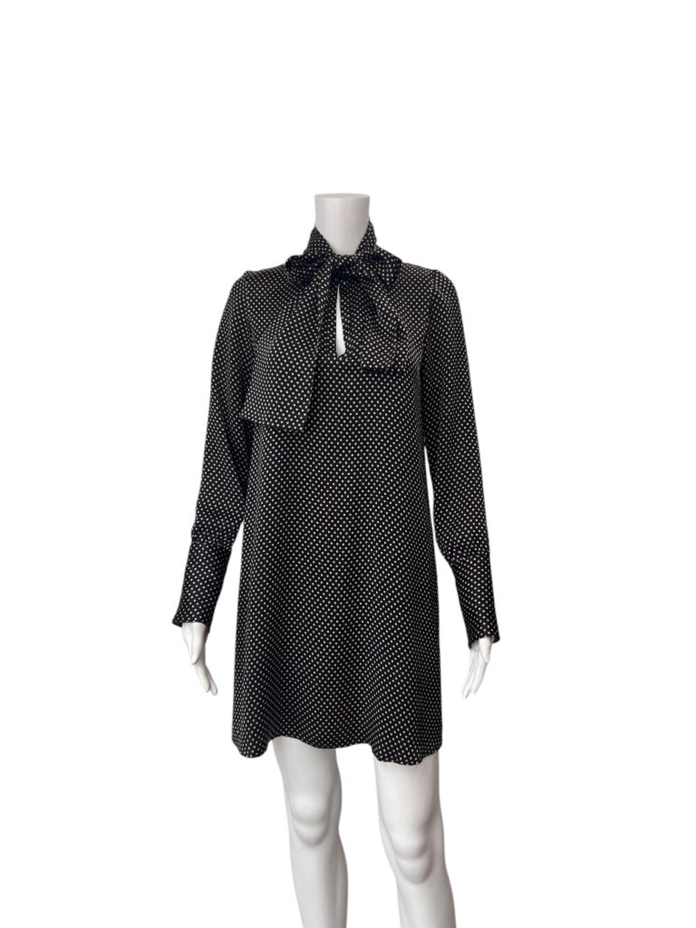 $850 Nili Lotan Black Polka Dot Isla Pussy Bow Mini Dress size XS